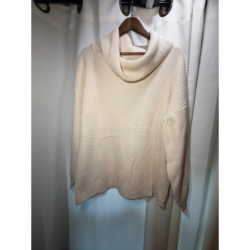 Simplee Women Cream Cowl Neck Ribbed Knit Oversized Sweater Ivory M